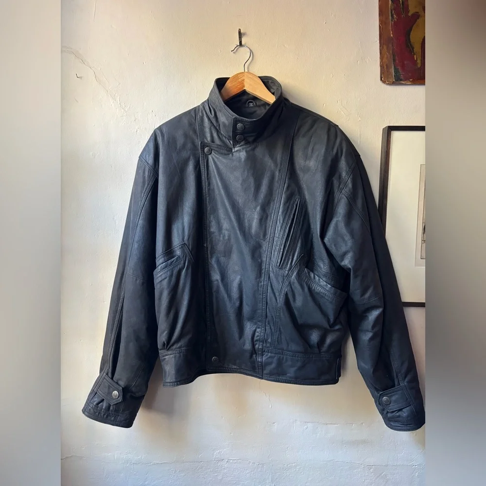 Black Leather Vintage Men's Moto Zip Jacket - Picture 1 of 15